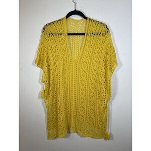 Womans Boho Yellow Crocheted Coverup Beach Vacation Layered Look Hippie Size Med